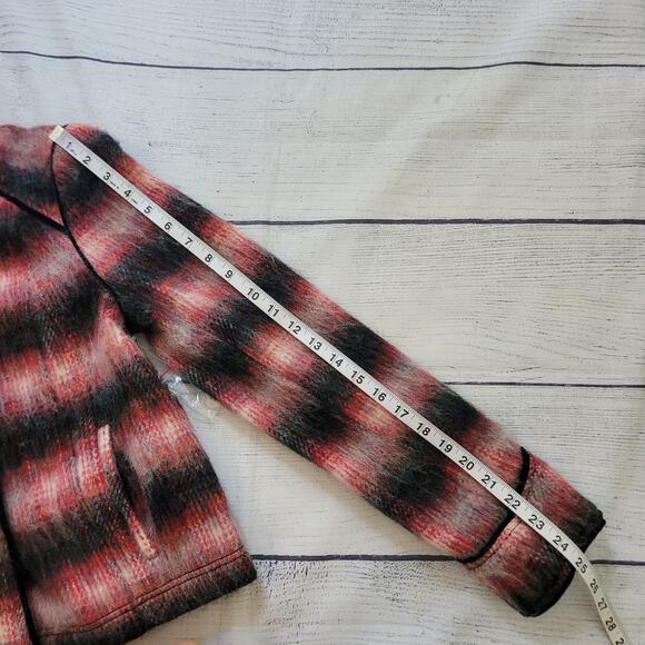 Free People Size EST S Red Wool Jacket Plaid Military Black Velvet Trim - Picture 12 of 15